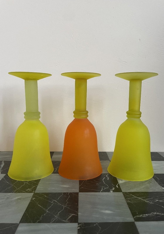 Image 1 of Vintage set handgeblazen, matglazen wijnglazen - Scandinavië - design - jaren 80/90