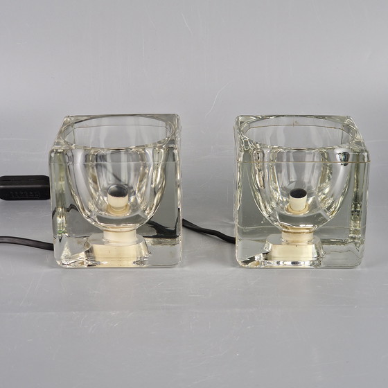 Image 1 of A Set Of Two Vintage Peill & Putzler Table Lamps. Cube Glass Lamps. Germany 1970s.