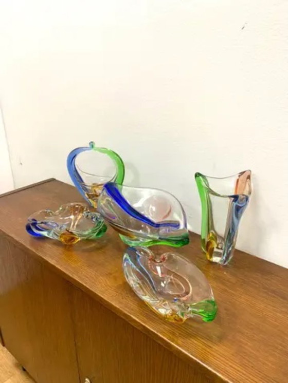 Image 1 of Service à Verre Mid-Century Rhapsody par František Zemek, Verre d'Art tchèque, 1960s