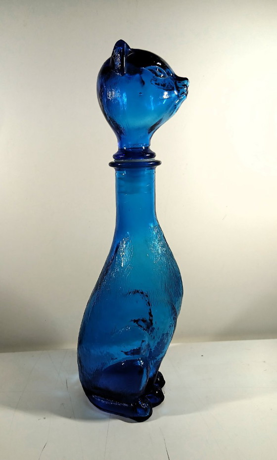 Vintage Italian Cat Decanter – Blue Empoli Glass (37 cm) – Glass & Decanter, Plastic (photo 2 of 16)