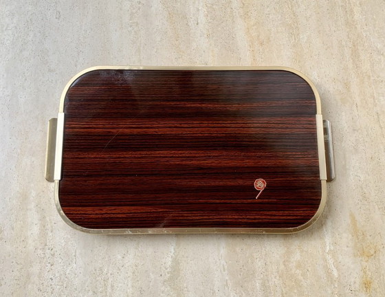 Image 1 of Vintage Italian Formica and Gilted Brass Serving Tray, 1950s