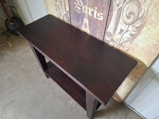 Tables d'appoint coloniales en teck, console d'entrée, console murale, dimensions 101x40cm et 79cm de hauteur. (photo 5 of 5)