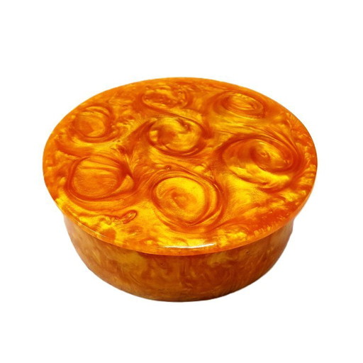 Vintage Catalin Bakelite Jewelry Box – Swirled Amber Treasure, 1930s Art Deco Charm