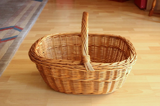 Grand panier à provisions, panier de pique-nique, osier, fait main - vintage