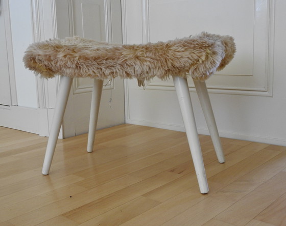 Image 1 of Tabouret vintage avec fourrure Teddy - coiffeuse ou pouf