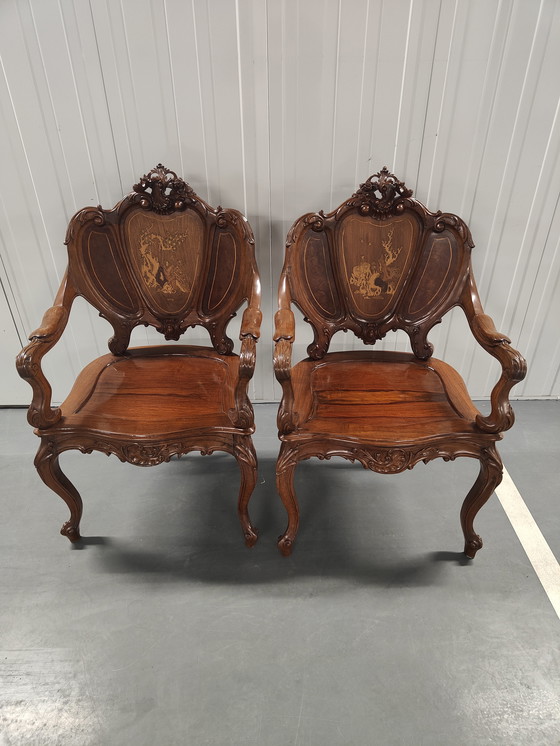 Image 1 of Set di 2 sedie e 1 divano, in stile antico cinese/francese Napoleone 111. Set ristrutturato.