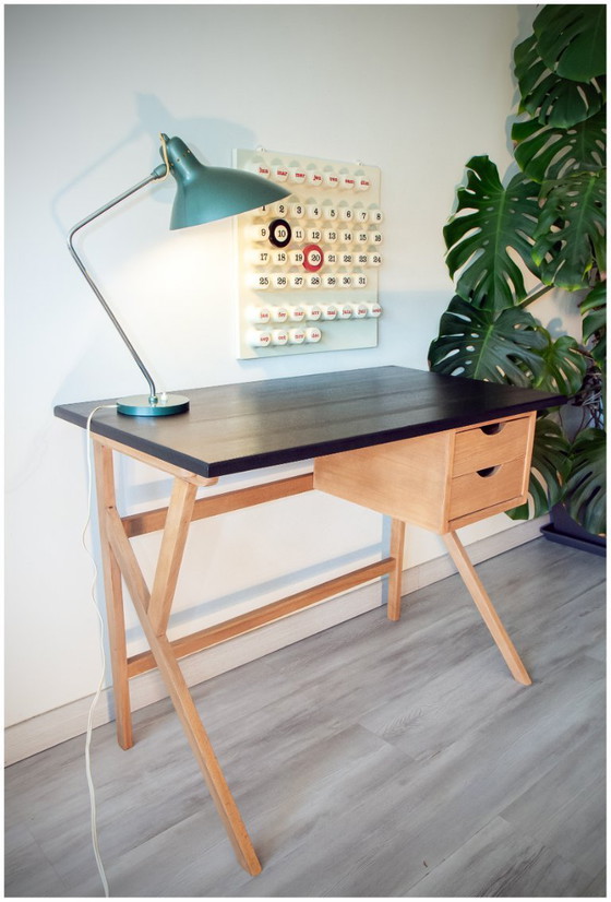 Image 1 of Vintage desk from the 1960s-70s, light oak, superb condition