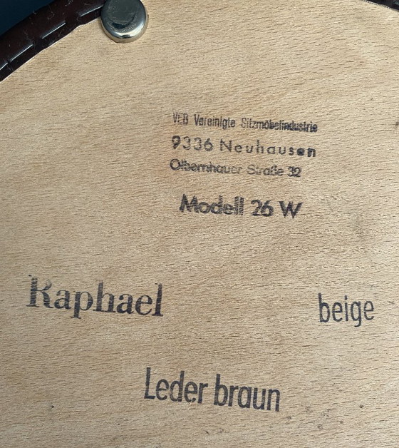 Image 1 of Bruine poef van kunstleer uit de jaren 70 van VEB, model 26W Raphael
