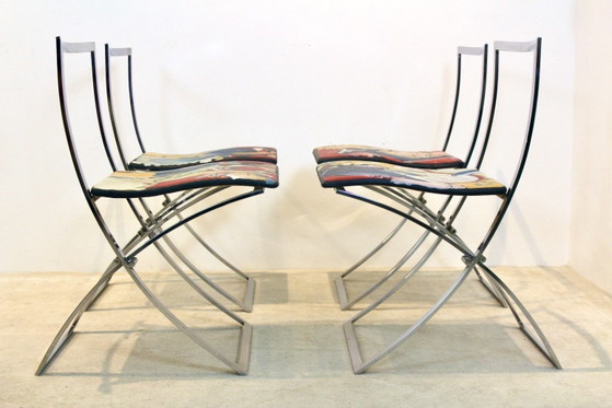 One off Hand painted set of four ‘Luisa’ Dining Chairs by Marcello Cuneo, polished steel, Chrome (photo 13 of 15)