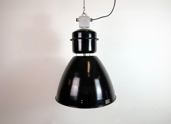 Image 1 of Large Black Industrial Factory Pendant Lamp from Elektrosvit, 1960s