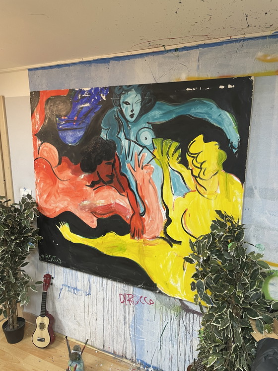 Image 1 of Le giocatrici opera firmata originale Leonardo Di Rocco 150 X 130 cm 