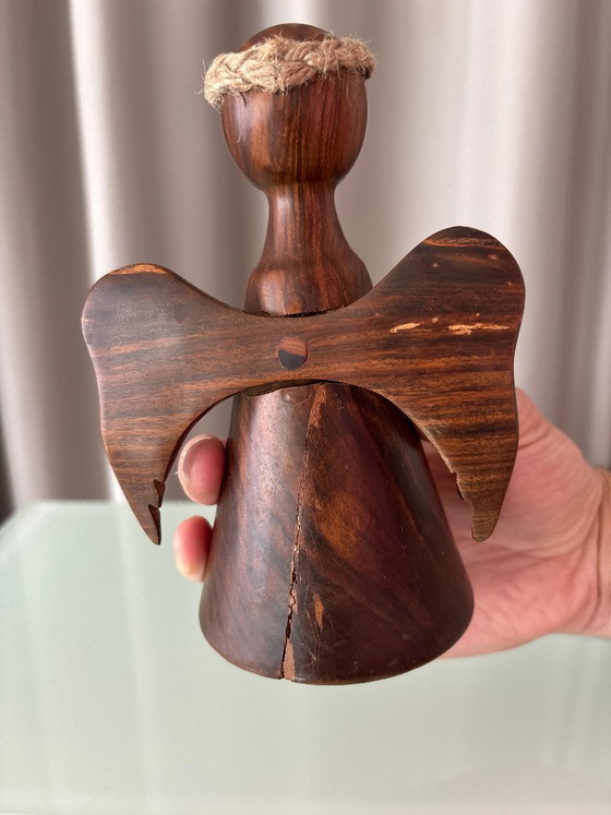 Hölzerne Engelsfigur, Dunkelbraun, Dekorative Objekte, Holz, Andere, Vintage (Foto 5 von 8)