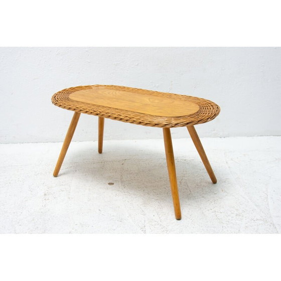 Image 1 of Vintage rattan stool by Jan Kalous for ÚLUV, Czechoslovakia 1960s