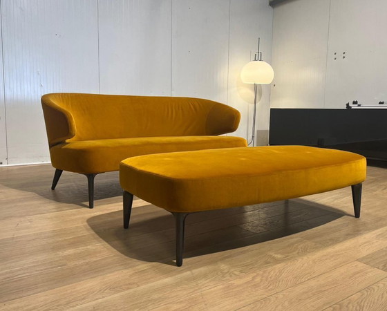 Image 1 of ZGAN Minotti Aston Sofa + Hocker Velvet Yellow