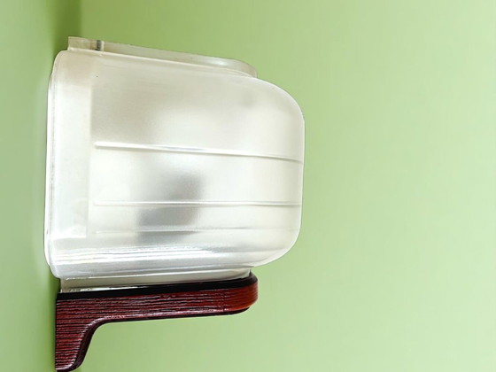 Image 1 of Glass and wood wall sconce light for bathroom or corridor 1990s