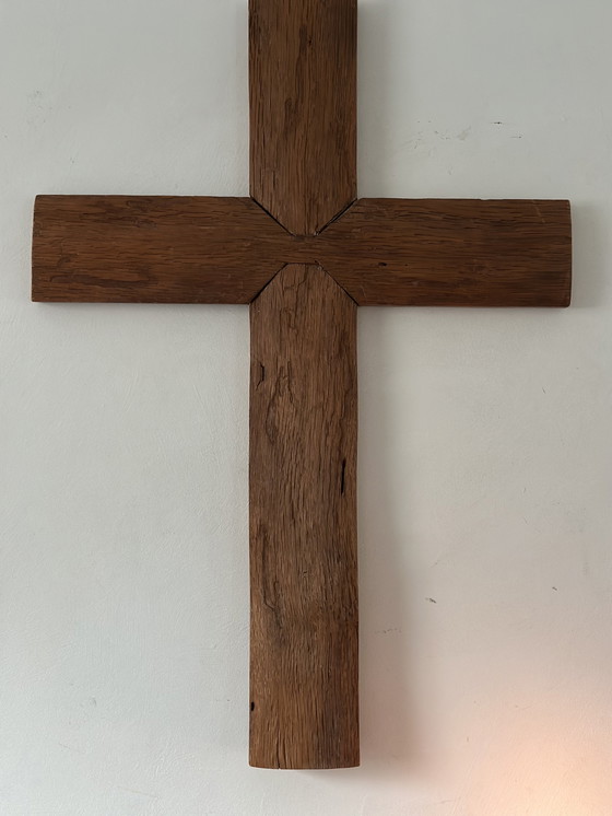 Image 1 of Monumental solid wooden cross – a simple sculptural object with patina