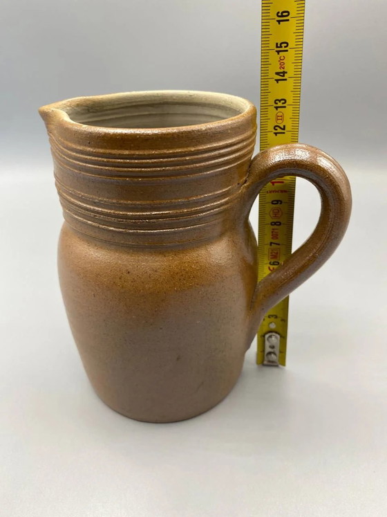 Berry Stoneware Pitcher, Handmade, Amber Brown, Turned Grooves – Crockery (photo 5 of 5)