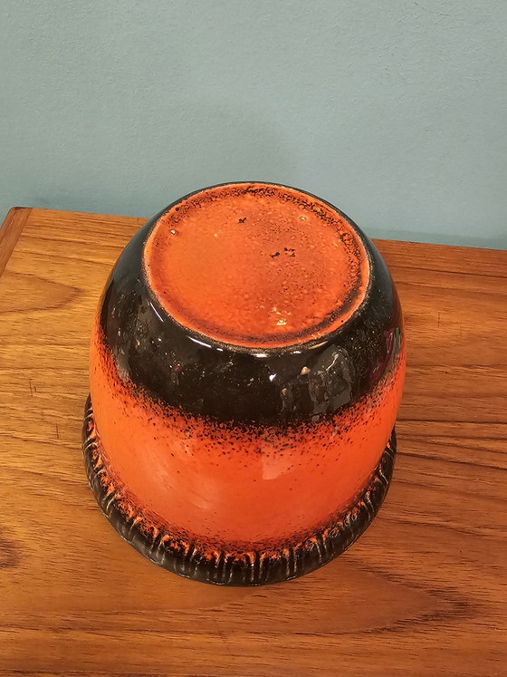 Image 1 of Large Vintage Orange Flowerpot Green Rim
