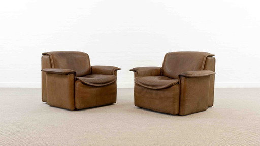 Paire de fauteuils De Sede, modèle DS-12 en cuir cognac, années 70