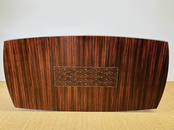Image 1 of Art Deco modernistische eettafel met marqueterie van Macassar ebbenhout, 1940