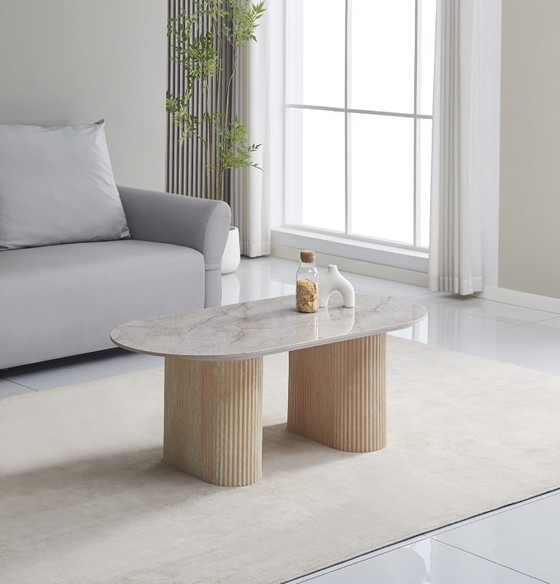 Image 1 of Tavolino ROXY - Travertino e ceramica grigio Shakespeare - 120x60cm