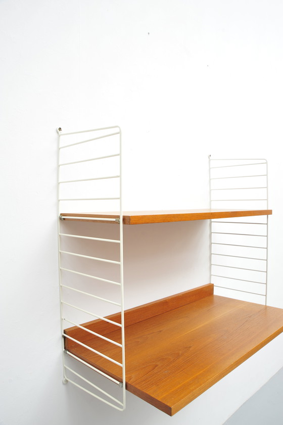 Image 1 of String Shelving System Desk And Floor In Teak With 2 Ladders By Kajsa And Nisse Strinning