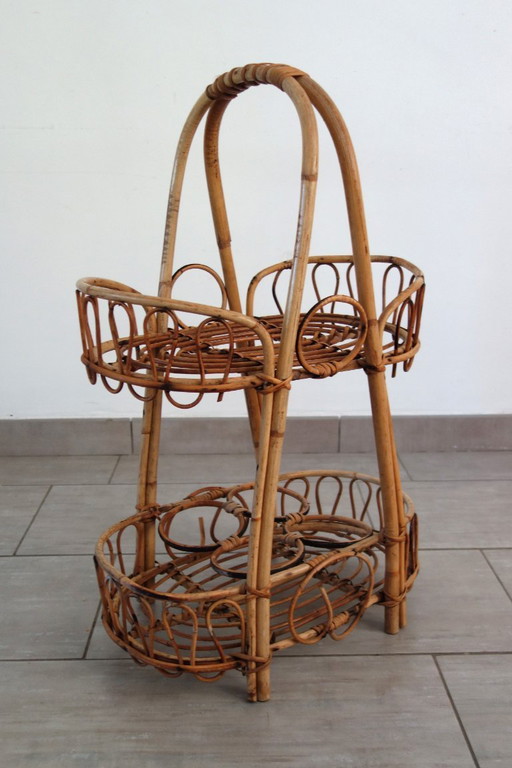 Desserte bar en rotin années 60