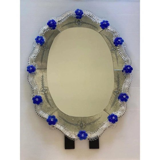 Image 1 of Hand-Carved Venetian Oval Mirror in Murano Glass Style, Early 21st Century