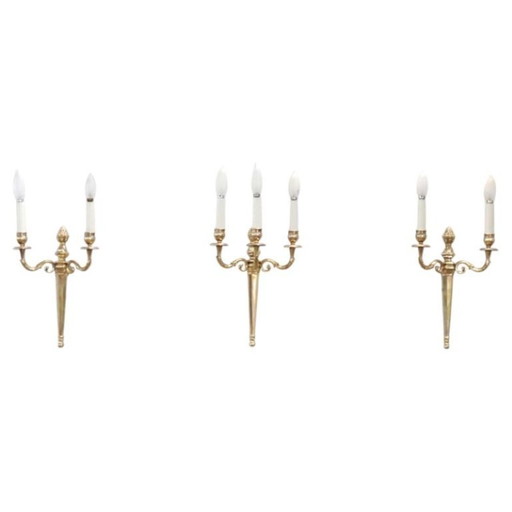 Set van 3 wandlampen van verguld messing, Italië, eind 19e eeuw.