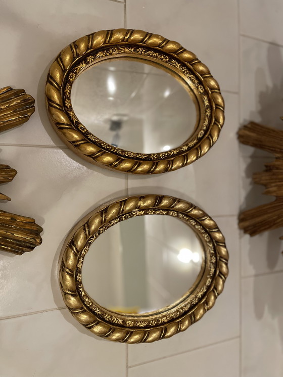Image 1 of Frame / Mirror Sun Ø 42,5 And Oval 24x18 Cm In Gold / Art / Decoration / Ornaments