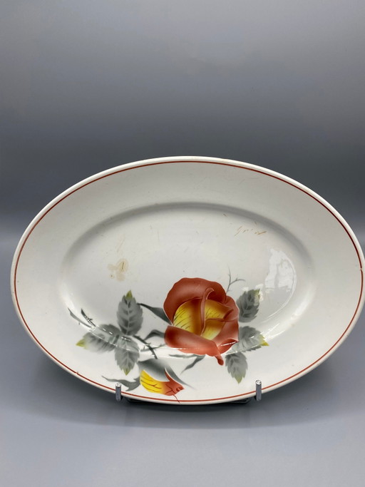 Piatto ovale antico Sarreguemines, motivo a rose, Marechal Miel – decoratieve objecten