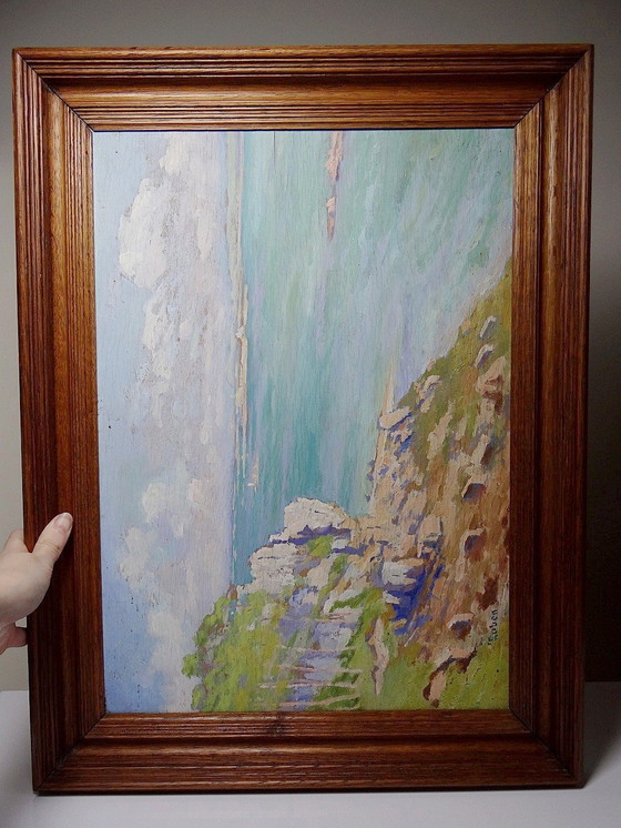 Image 1 of Grand Paysage Marine Falaises Olieverf op paneel Ingelijst Paul Ruben (1882-1955)