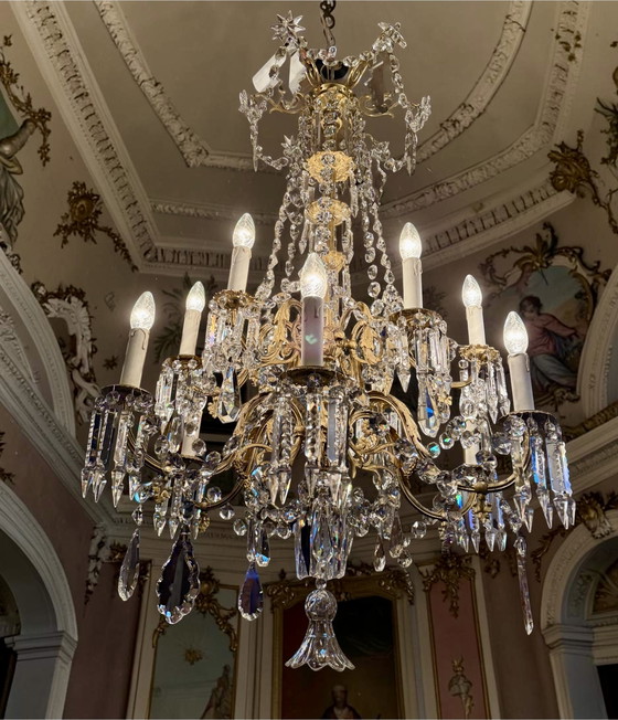 Antique French crystal chandelier ca. 1870 – Richly gilded & cut crystal – 120 × 80 cm✨ – Gold (photo 5 of 14)