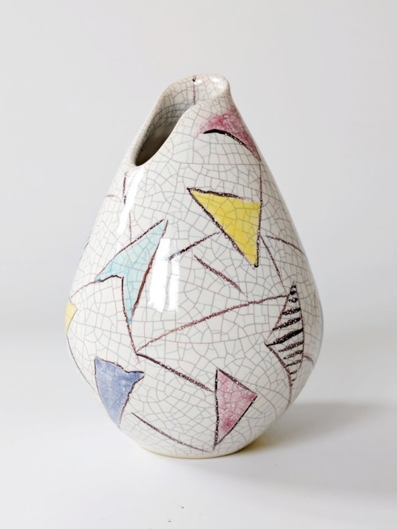 Image 1 of 1950er Silberdistel-Vase | Abstrakte geometrische Craquelé-Glasur | Westdeutsche Keramik
