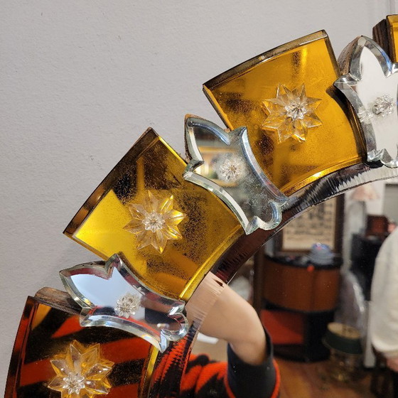 Image 1 of "Zon"-spiegel van Murano-glas, amberkleur, 20e eeuw – Italië