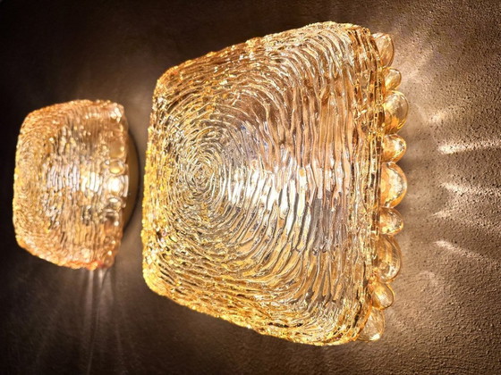 Image 1 of Vintage amber glas muurlampen