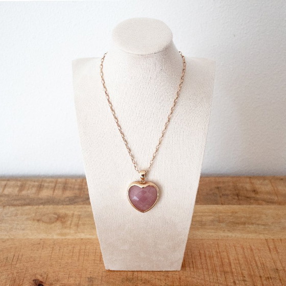 Image 1 of Collier Bronzallure Milano plaqué or 18 carats, cœur en quartz rose
