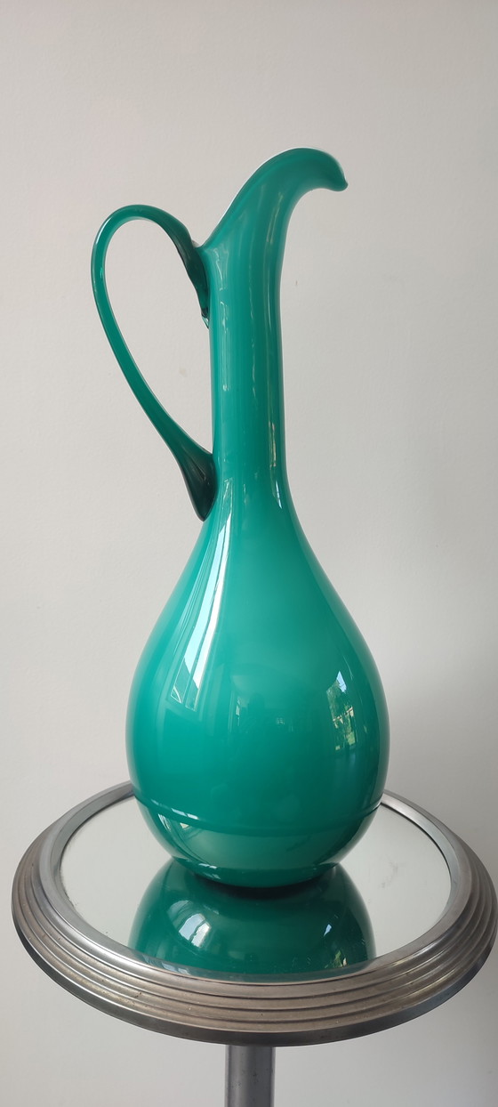 Large Vintage Empoli Double-Sided Glass Vase-Ewer (38 cm) (photo 2 of 15)