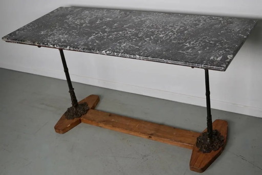 Franse marmeren en gietijzeren console- of bijzettafel, 19e eeuw