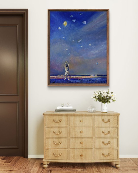 Original Oil Painting Modern Art Symbolism Sky White Wings – Paintings & Drawings, Canvas (photo 3 of 7)