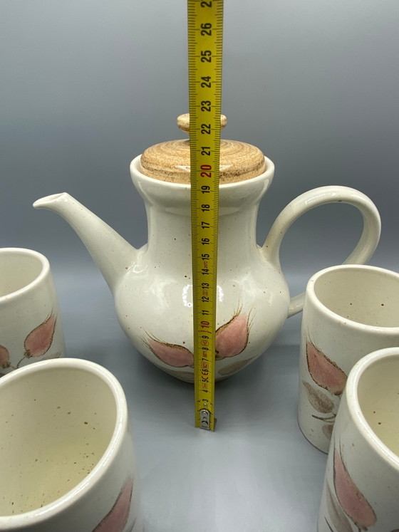Salins France aardewerk koffieservies – koffiepot en 6 kopjes – roze bloemendesign – Cork (photo 10 of 12)