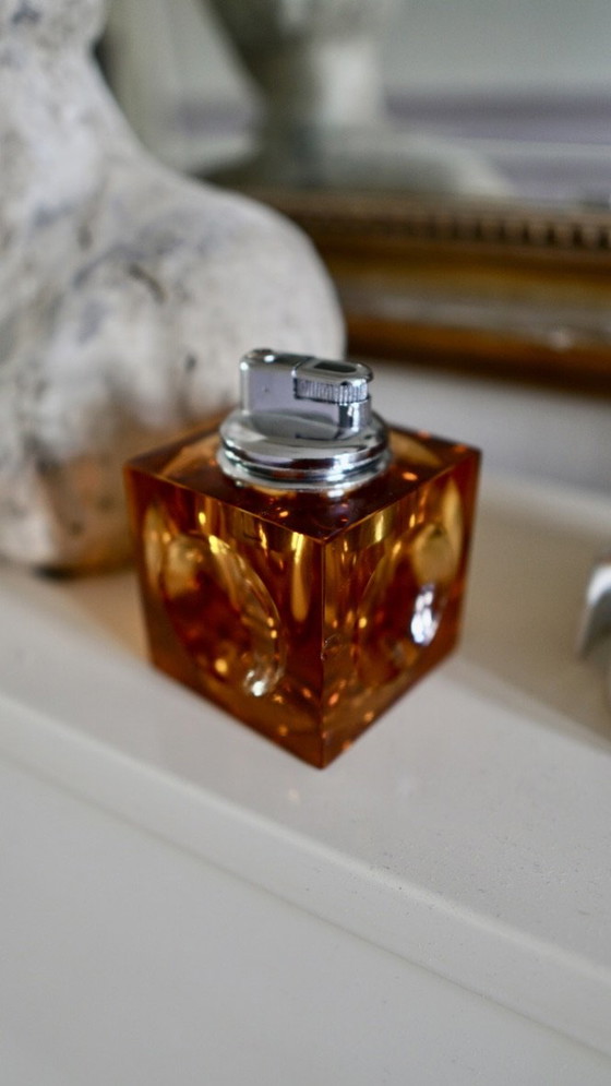 Image 1 of Vintage Murano Glass Orange Ice Cube Table Lighter by Antonio Imperatore - Italy - 1970s