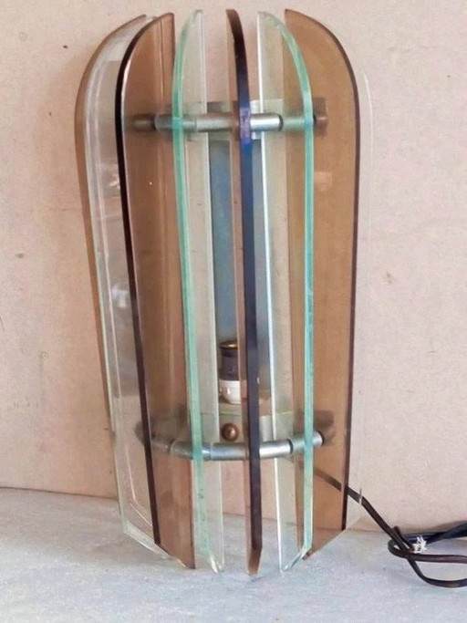 Applique Murale Italiennes VECA pour Fontana Arte – en Acier Chromé et Verre Cristal – Années 60