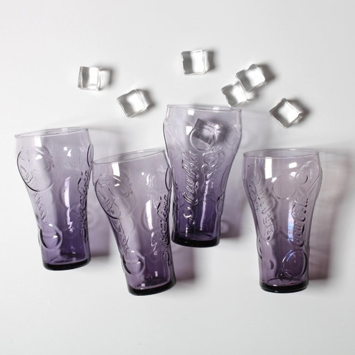 Set of 4 Purple Coca-Cola Glasses / Luminarc for McDonald's / France – glazen karaffen