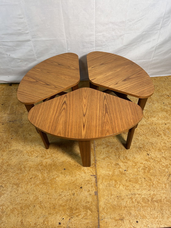 Image 1 of Mid-Century Retro Vintage Teak Round Coffee Table with 3 Nesting Side Tables by G Plan – 1960 Elegant Design | Functional Versa