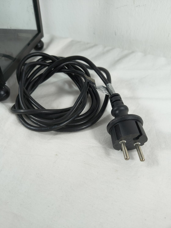 Image 1 of Klassische Laternen-Tischleuchte mit 3 Kerzenfassungen – schwarzes Metall und Glas