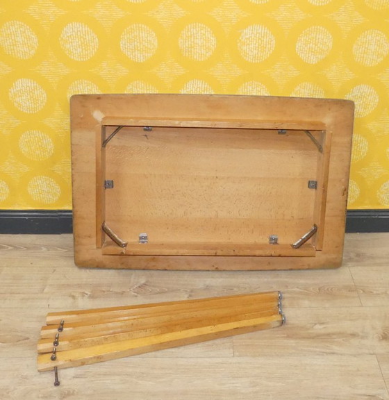 Image 1 of Petite table de cuisine robuste des années 50 en bois Resopal 58,5x90,5 H74 table de cuisine vintage rétro table de travail