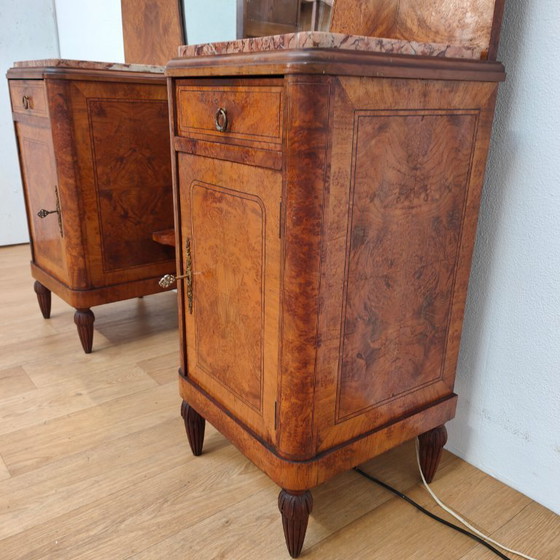 Image 1 of Coiffeuse Art Déco vintage, meuble de chambre, table de maquillage, plateau en marbre