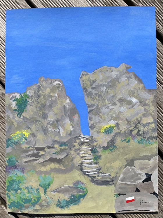 Image 1 of Gouache op natuurlijk papier.  Bocca d'Usciolu - Corsica Formaat 40x30cm