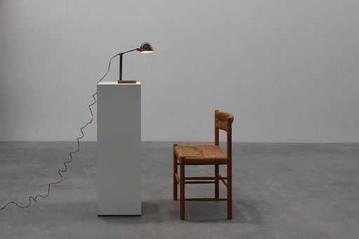 Art Deco Industrial metal and travertine Desk Lamp, Belgium 1930s